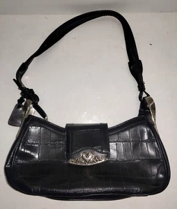 Faux Leather Heart Buckle Purse Handbag Shoulder Bag Strap Black - Picture 1 of 12