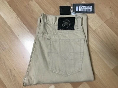 NUEVO CON ETIQUETAS Pantalones de mezclilla Versace Couture HECHOS EN ITALIA POR ITTIERRE Chinos BRONCEADOS W32 L34 H7.5 Foto 1 de 4