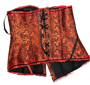 Red Black Brocade Steel Boned Under Bust Corset 5XL Plus Size Lace Up Steam Punk - Picture 1 of 3