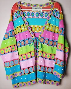 Design Options Philip Jane Gordon 1X Sweater Crochet Afghan Quilt Boho Spring - Picture 1 of 9