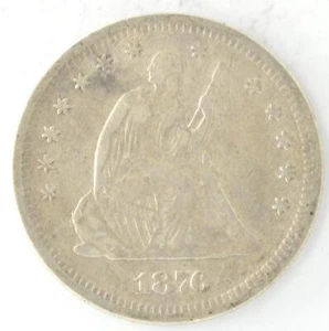 Moneda fina de 25 centavos de plata 90 % de plata de Estados Unidos Liberty Sentated 1876-S San Francisco Mint - Imagen 1 de 2
