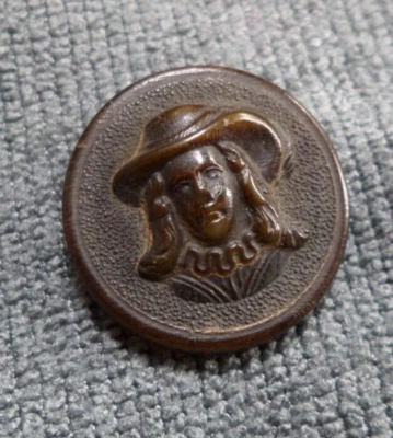 Antique Swashbuckler Musketeer Picture Button Back Marked Caen - Image 1 of 4