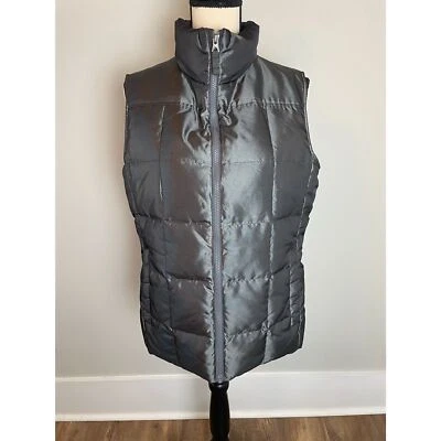 Lands' End Down Feather Puffer Vest Shiny Gray Full Zip Women's Size M  - Image 1 of 4