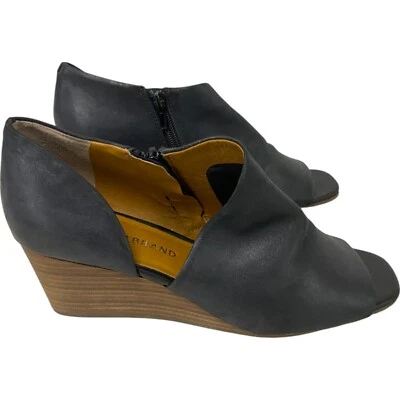 Lucky Brand Jaxy Peep Toe Wedge Sandals Womens Size 7.5M Black  Leather Upper - Image 1 of 4