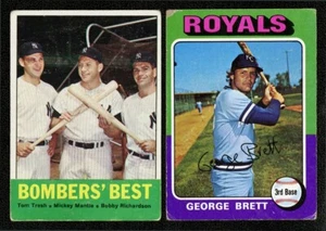 1963 Topps #173 Bombers' Best Mickey Mantle y 1975 #228 George Brett tarjeta de novato - Imagen 1 de 2