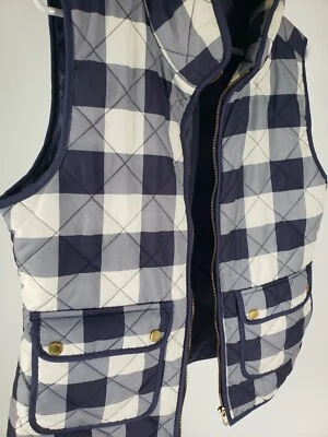 Artisan NY Blue White Quilted Puffer Vest Sz M Chore Utility Patch Pockets Check - Image 1 of 4