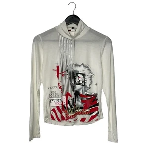 Vintage Y2K Fashion Victims Punk Rock Print Jersey Turtleneck Top Shirt Size M L - Picture 1 of 5