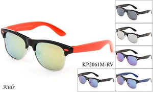 KIDS SIZE Half Frame Horn Rim SUNGLASSES Boys Girls Child Flash Mirror Lead Free - Picture 1 of 17