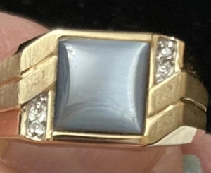 Fashionable Gents Ring With Created Cats Eye In Solid 10K Yellow Gold Size 10 - Picture 1 of 4