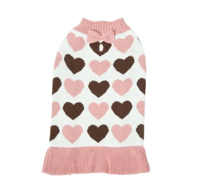Vibrant Life Cat Dog Pet Clothes Pink Hearts Winter Apparel Sweater Size Small