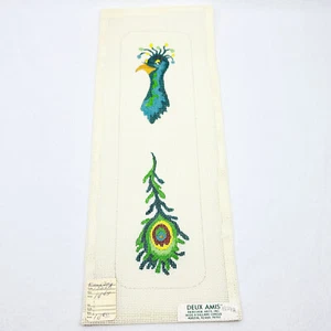 PEACOCK Glasses Case Scissors Handpainted Needlepoint Canvas 14ct Deux Amis Vtg - Picture 1 of 5