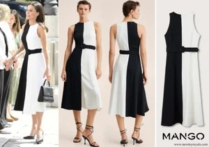 Mango Black White YinYan Bicolour Belted Midi Dress XS UK6 BNWT ASO Letizia - Picture 1 of 13