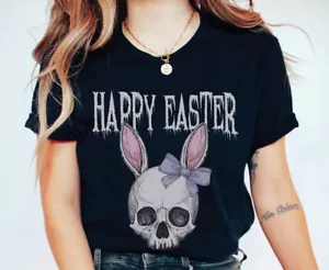 Funny Skull With Bunny Ears Easter Eggs Easter Day T-Shirt Happy Easter Day - Picture 1 of 3