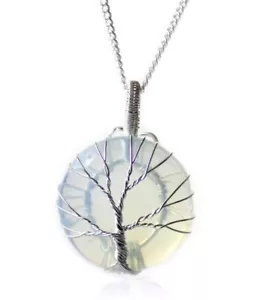 Tree Of Life Gemstone Necklace Opalite Silver Plated Chain Length 50cm New - Picture 1 of 1