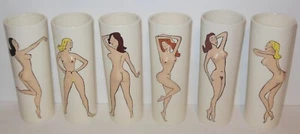 Vasos 3D arriesgados mujer desnuda años 50 vintage raro juego completo de (6) - Imagen 1 de 8