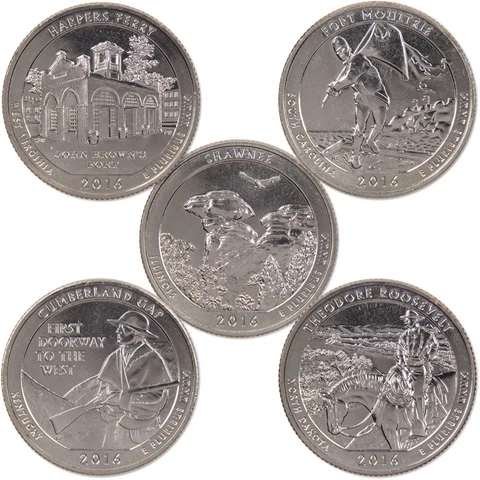 2016 S National Park Quarter 5 Coin Set Uncirculated Mint State Clad 25c Cover