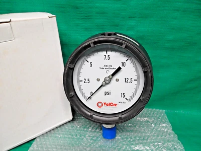 Process Pressure Gauge 4-1/2" Face 15 PSI 1/2" NPT Phenolic w/Stainless Lower - Image 1 of 3
