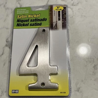 Hy-Ko Products Prestige House Number 4 Satin Nickel 5" BR-51SN - Image 1 of 2