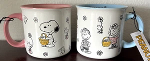 Set of 2 Peanuts Gang EASTER All Over Pattern Bunnies Flowers 21 oz Ceramic Mugs - Picture 1 of 16