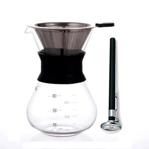 3-Cup Pour Over Glass Coffee Maker Dispenser with Steel Filter and Thermometer - Picture 1 of 6