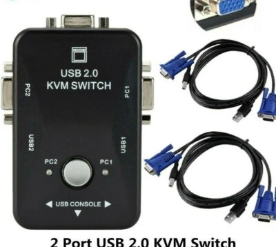 USB2.0 2Port KVM VGA SVGA 1920*1440 Switch Splitter Box+Two kvm Cables  - Image 1 of 4