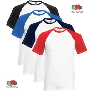 Fruit of the Loom Short Sleeve Cotton Contrast Baseball Tee T-Shirt - Picture 1 of 7