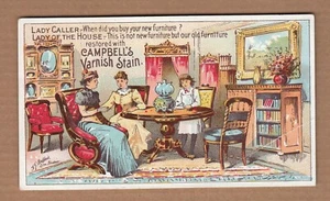 Vintage TC Trade Card Lady Caller CAMPBELL'S VARNISH STAIN "Sample Card of" Mass - Foto 1 di 2
