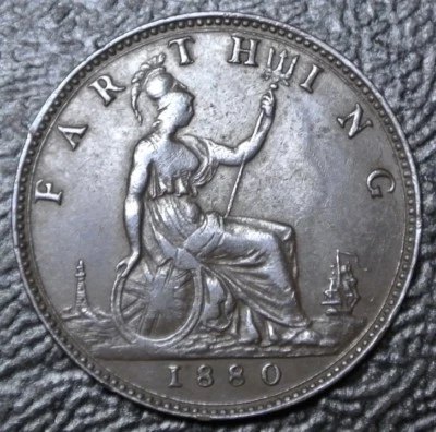 1880 GREAT BRITAIN - FARTHING - BRONZE - Victoria - Nice DETAILS - Image 1 of 4