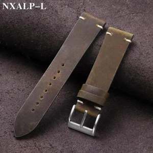 Vintage Oil Wax Leather Watch Band 18mm 20mm 21mm 22mm Handmade Stitching - Picture 1 of 28