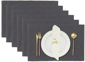 DESIGN IMPORTS DII GRAY RIBBED PLACEMAT 100% COTTON 13"x 19" SET OF 6 NEW - Picture 1 of 8