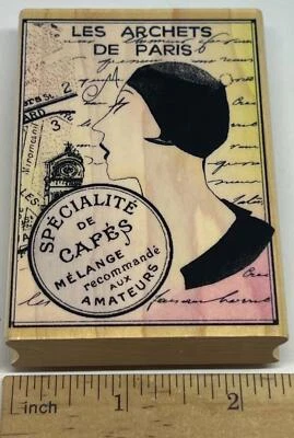 Héroe Artes Mujer De Perfil Moda Francesa Collage Goma Sello Texto Cara De Colección Foto 1 de 4