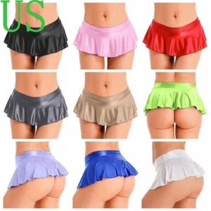 AU Women's Shiny Glossy Micro Pleated Skirt Ruffled Flirty See Through Miniskirt - Picture 1 of 98