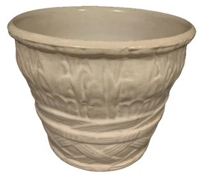 McCoy Keramik Kunstkeramik 7" KORBGEFLECHT Topf Übertopf WEISS - Bild 1 von 10