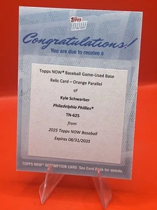Kyle Schwarber 2025 Topps Now #625 4 HR Game RELIC Redemption Orange Foil /25 - Picture 1 of 3