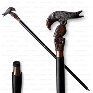 Handmade Solid Walking Cane Raven Skull Head Stick for Men, Women, Fancy Canes - Picture 1 of 6
