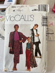 McCalls 7488 Misses Unlined Duster Jacket or Vest Tunic or Top Pull on Trousers - Picture 1 of 2