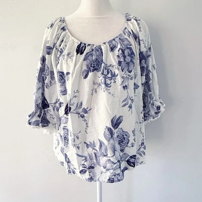 Top campesino grande Laura Ashley de lino floral manga globo para mujer Cottagecore Foto 1 de 4