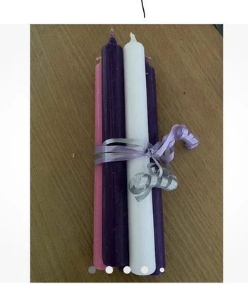 Christmas Advent Candles, Traditional Advent Candle Set Purple Pink & White - Image 1 of 2