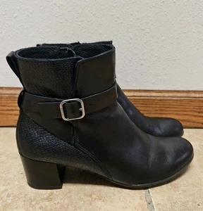 ECCO Danish Design Womens Ankle Leather Block Heel Black SIZE 8-8.5 US NICE! - Picture 1 of 7