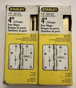2pk x STANLEY 4” Door Hinges, satin brass finish 1/4 “ radius Corner. 08-3400 - Picture 1 of 3