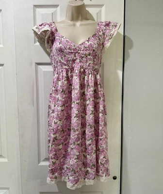 Vestido midi Babydoll rosa floral Self E M manga acampanada coqueta lechera hada Foto 1 de 4