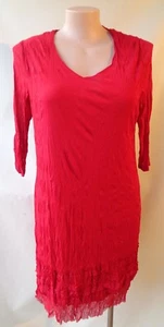 New EVERSUN size 12 dress red crinkle fabric NWT 3/4 sleeve lined - Picture 1 of 4