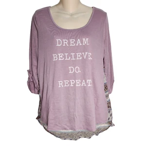 One World Dream Believe Do Repeat Top XL Purple Long Sleeve Shirt New - Picture 1 of 11