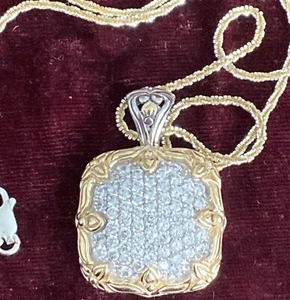 Sterling Silver .925 Pave CZ Pendant & Sparkle Tinsel Chain W/gold-tone Accent - Picture 1 of 14