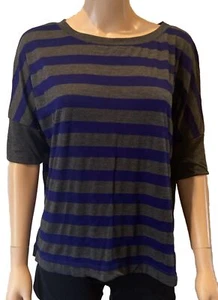 Michael Stars Striped 3/4 Sleeve Top Shirt OS Blue/Dark Gray - Picture 1 of 6