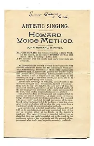 Vintage Werbung Broschüre KÜNSTLERISCHER SINGENDER HOWARD STIMME METHOD NY Lehrer - Bild 1 von 2