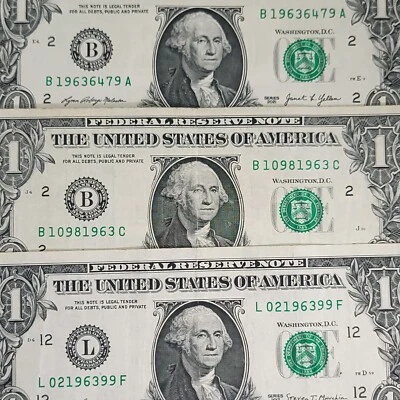 Набор банкнот 1963 года на день рождения 1 доллар США необычный серийный номер лот из 3 - Изображение 1 из 4