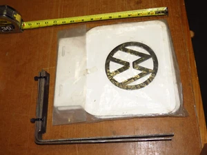 1990's Vintage aircooled VW bug/bus mudflaps and brackets, white with black logo - Picture 1 of 3