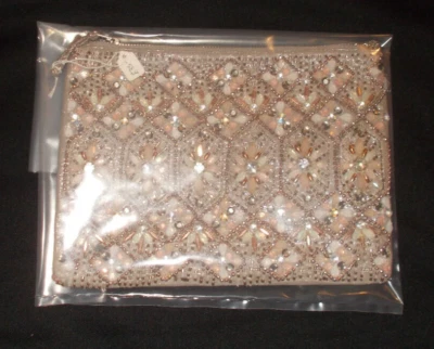 MONSOON ACCESSORIZE BEADED & SEQUINED BEIGE STITCH EMBROIDERED HANDBAG 25 X 18CM - Image 1 of 4