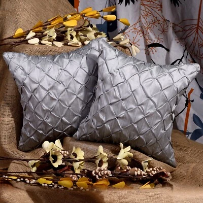 Pleated handmade pillow cover silver couch cushion covers throw pillow cover 2pc - Image 1 of 4